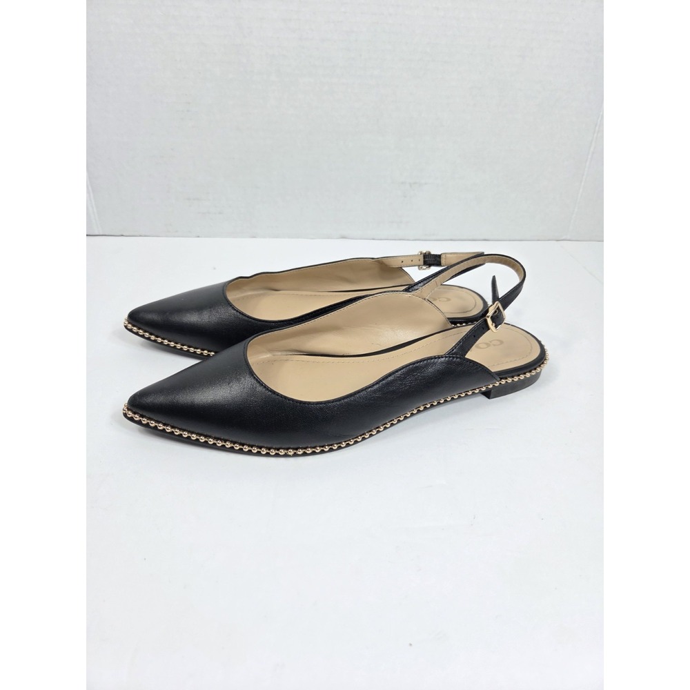 Coach Vae Skimmer Flat Shoes Women 6.5  Black Leather Pointed Toe Slingback